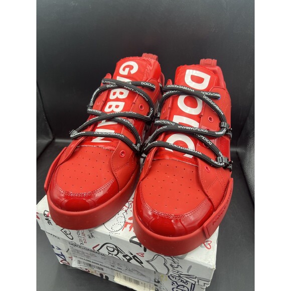 Dolce & Gabbana Portofino Calfskin Leather Red Sneakers EUR 45 / US 12 W/BOX